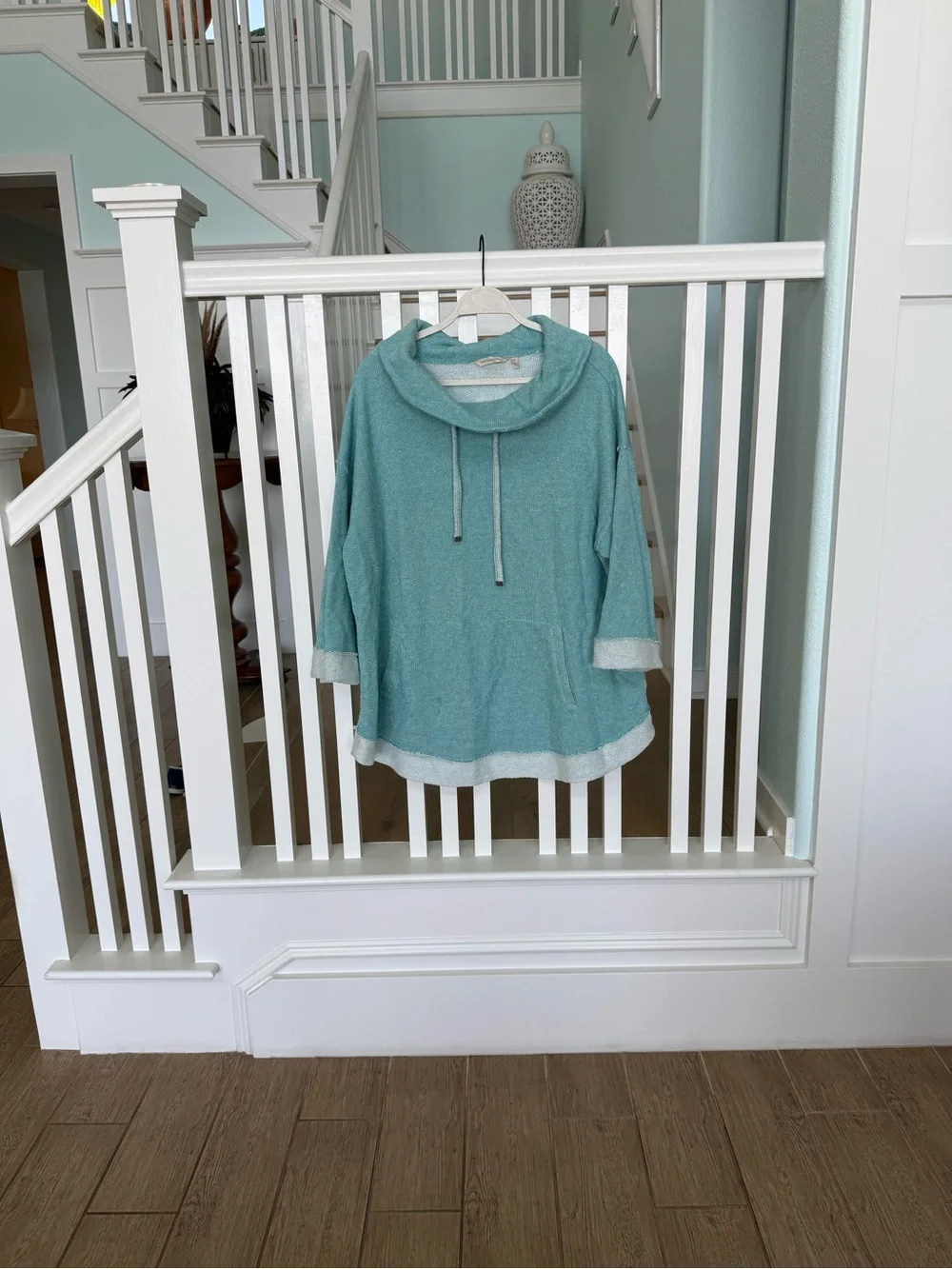Soft Surroundings casual Teal cowl neck Women's Sweater with Contrast Trim;2x